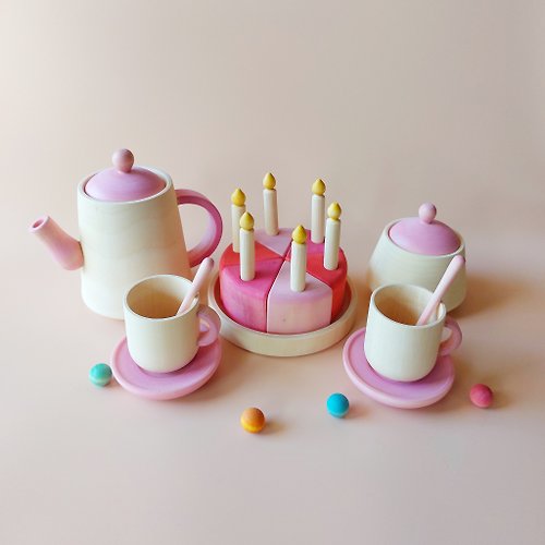 Drevosmart Wooden Tea and Cake Set Play Kitchen Toy