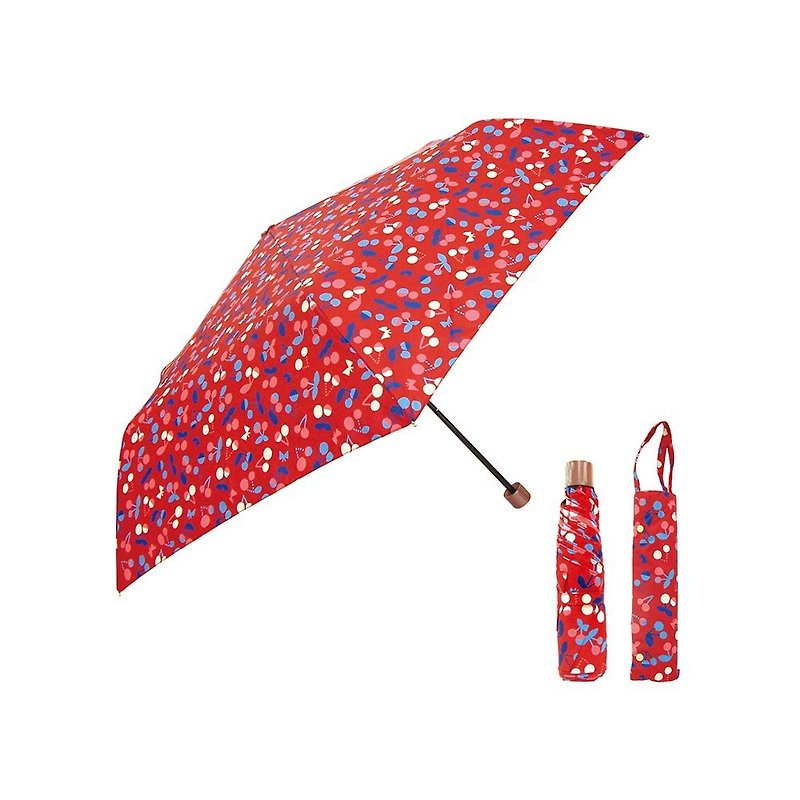 日本Prairiedog 晴雨兩用抗UV摺疊收納傘+收納傘袋-櫻桃紅 - 雨傘/雨衣 - 聚酯纖維 紅色