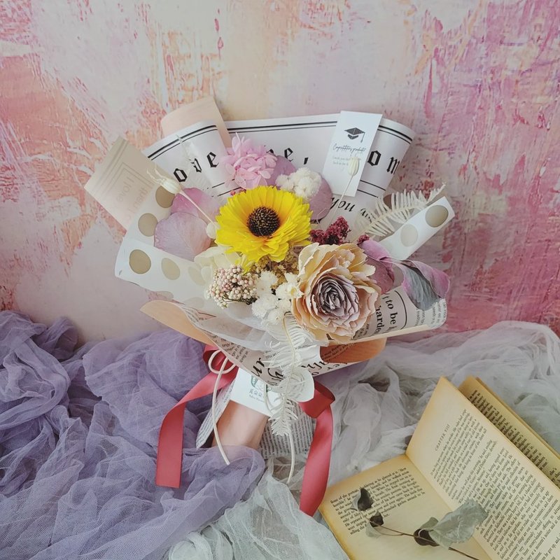 【教師節】花束-青春粉_小|乾燥花 向日葵 花束 感謝老師 - 乾燥花/永生花 - 植物．花 粉紅色
