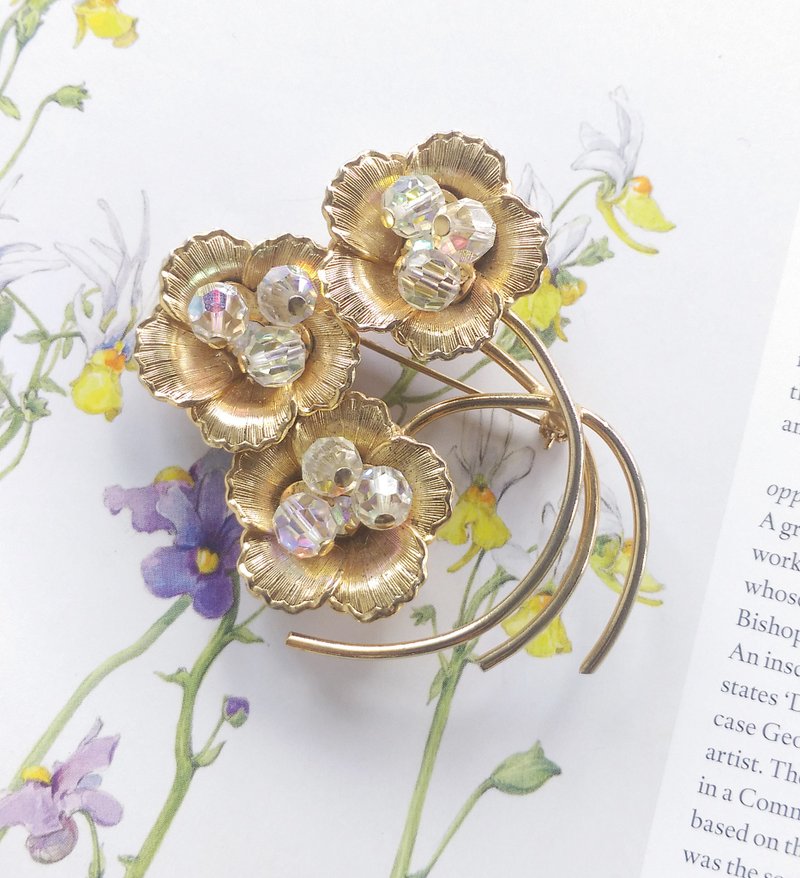【西洋古董飾品】金色調 立體花卉 大別針 別針 胸針 - 徽章/別針 - 其他金屬 金色