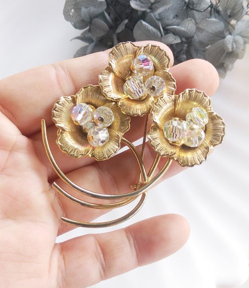 18k GOLD Overly ブローチUSAヴィンテージ アンティーク 18Kゴールド