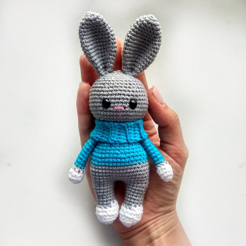 Small toy rabbit 5.9 inches, souvenir rabbit, symbol of 2023, souvenir bunny - ของเล่นเด็ก - ผ้าฝ้าย/ผ้าลินิน สีเทา