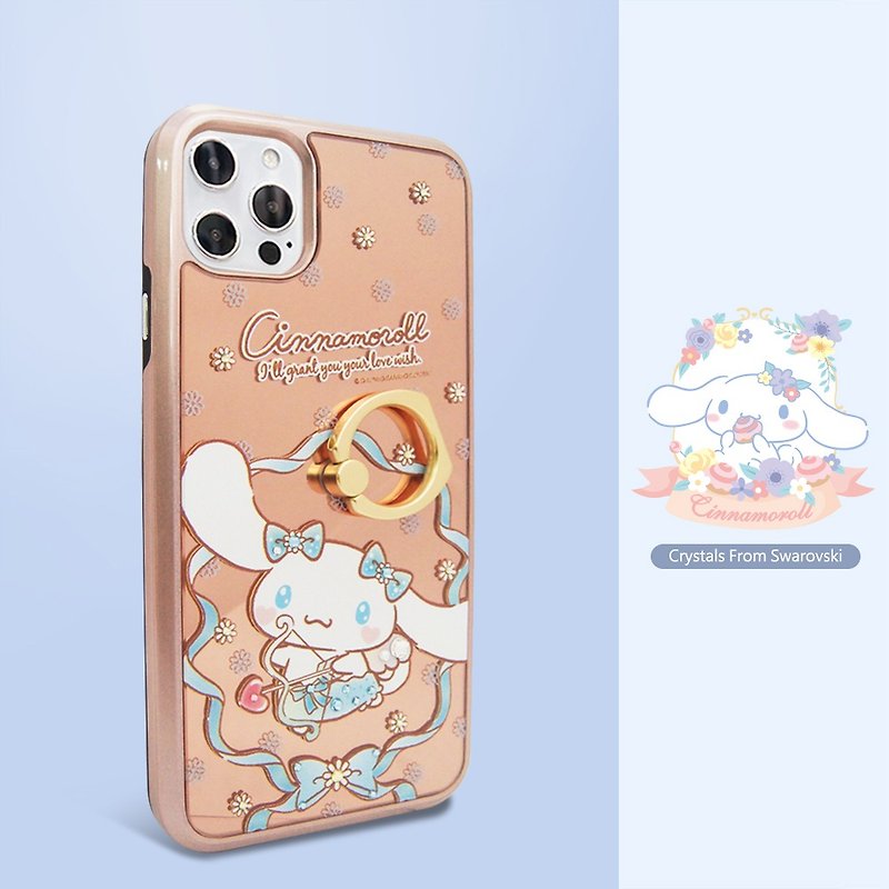 三麗鷗iPhone 12全系列水晶彩鑽全包鏡面雙料手機殼-大耳狗邱比特