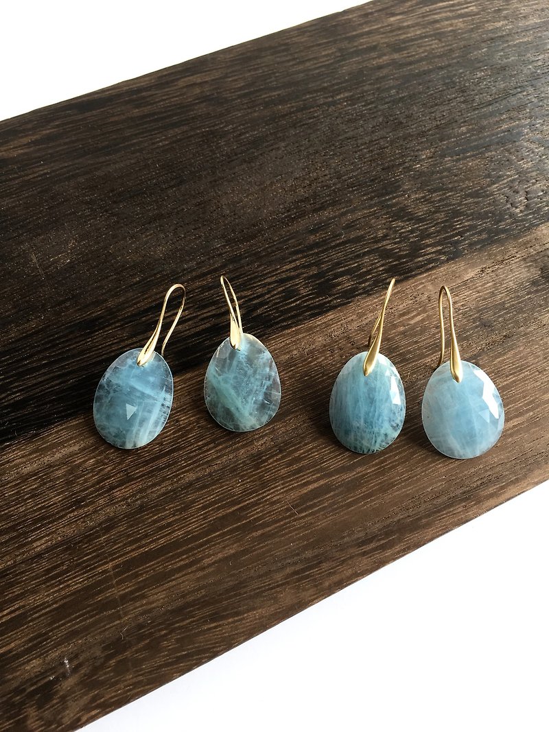 Aquamarine rose cut oval earring SV 925 - Earrings & Clip-ons - Semi-Precious Stones Blue
