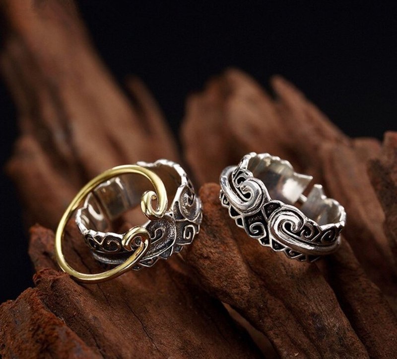 S 925 Sterling Silver Jewelry Handmade Engrave Vintage Open Rings Lovers Ethnic - General Rings - Silver Silver