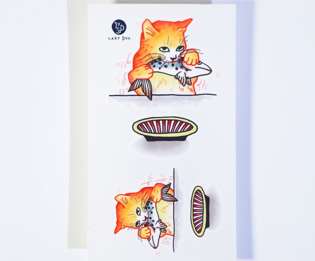 Orange Yellow Cat Eat Salmon Fish Kitten Neko Japanese Temporary Tattoo Sticker - Shop LAZY DUO TATTOO Temporary Tattoos - Pinkoi Orange Yellow Cat Eat Salmon Fish Kitten Neko Japanese Temporary Tattoo Sticker - Shop LAZY DUO TATTOO Temporary Tattoos - Pinkoi