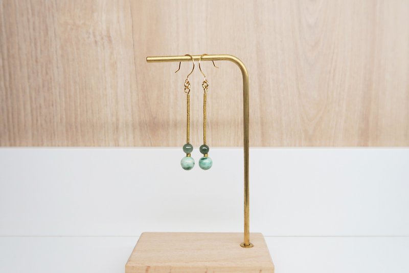 OUD Original. Handmade. 14K gf Wire Wrap Jadeite Beads Drop Earring/Clip-on - Earrings & Clip-ons - Precious Metals Gold