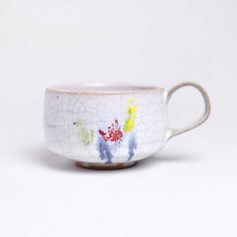 Mingya kiln l hand-painted three-color Shine crackle cup tea cup pottery cup pottery coffee cup collection H8 - ถ้วย - ดินเผา ขาว