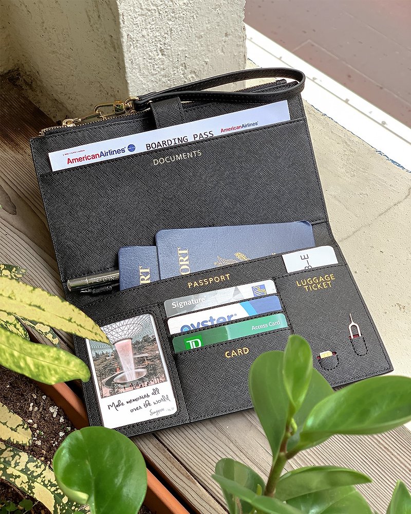 Custom Lettering Saffiano Leather Travel Document Wallet Passport Holder - Black - Wallets - Genuine Leather Black