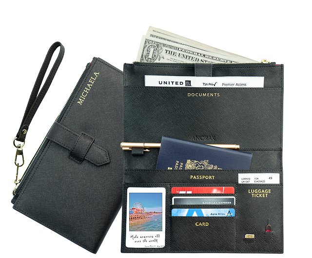 Handmade grey saffiano genuine leather passport holder  for frequent travelers