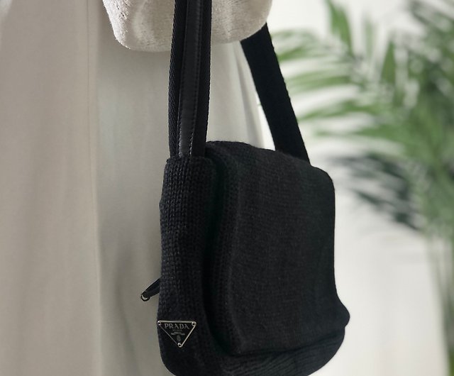 PRADA: bag in canvas and triangular logo - Black