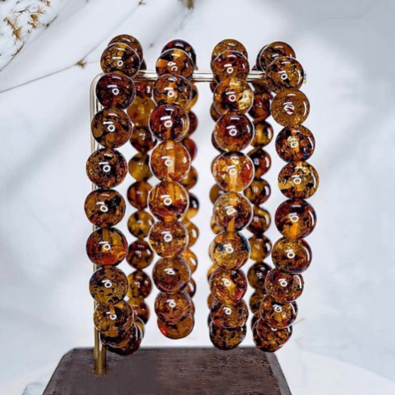 【Natural Amber】Amber Bracelet Bracelet Beads - สร้อยข้อมือ - คริสตัล สีส้ม