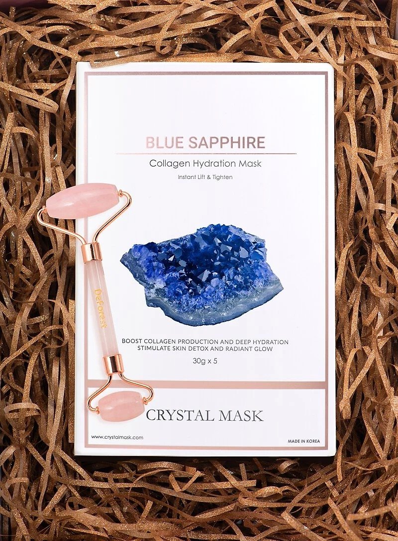 【Hydro-Tightening】Blue Sapphire Collagen Hydration Mask + Natural Rose Roller - Travel Kits & Cases - Paper Multicolor