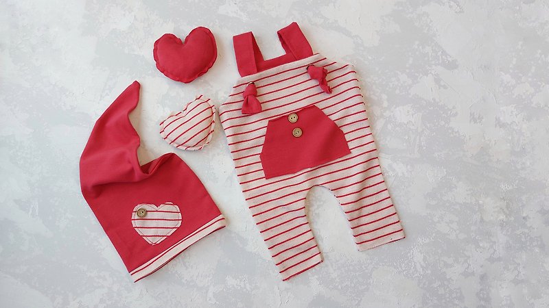 Newborn Boy Outfit-  jumpsuit and hat, first valentines day, newbo - Baby Accessories - Other Materials Red