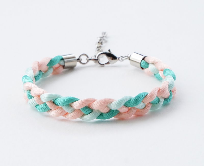 Mint / peach braided mini bracelet