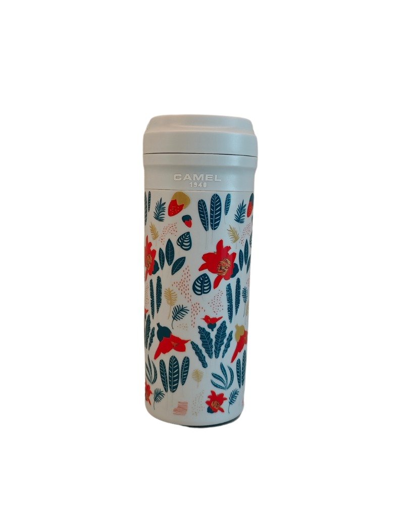 Camel brand 350ml glass bladder vacuum insulated cup with plastic shell and lid - Flower Series (Kapok KP) - กระบอกน้ำร้อน - วัสดุอื่นๆ สีเทา