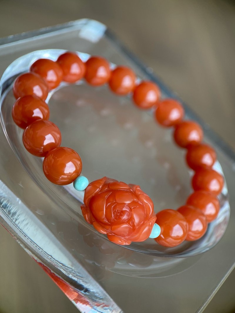 天然南紅瑪瑙 牡丹花 高品滿色 櫻桃紅 手串手鏈 10mm - 手鍊/手環 - 半寶石 
