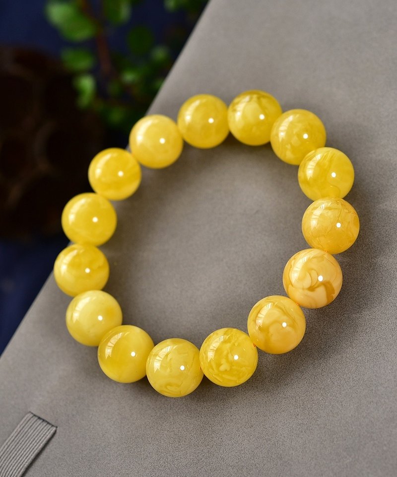 Pure natural raw ore Russian white nectar round beads single circle bracelet beads 14.7MM full of honey white nectar Wax - สร้อยคอ - คริสตัล 