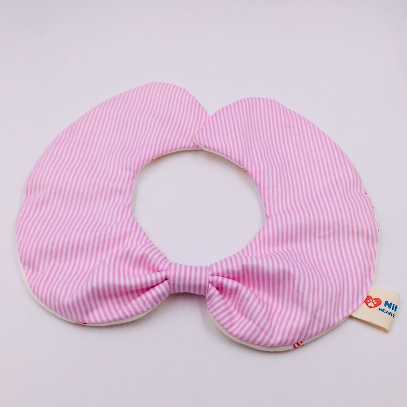 粉色條紋圓形造型圍兜 二重紗 口水巾 彌月禮