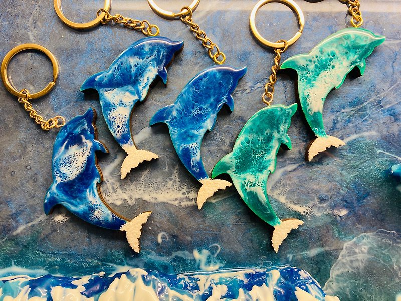 海洋風海豚鑰匙圈吊飾 - 鑰匙圈/鑰匙包 - 樹脂 藍色