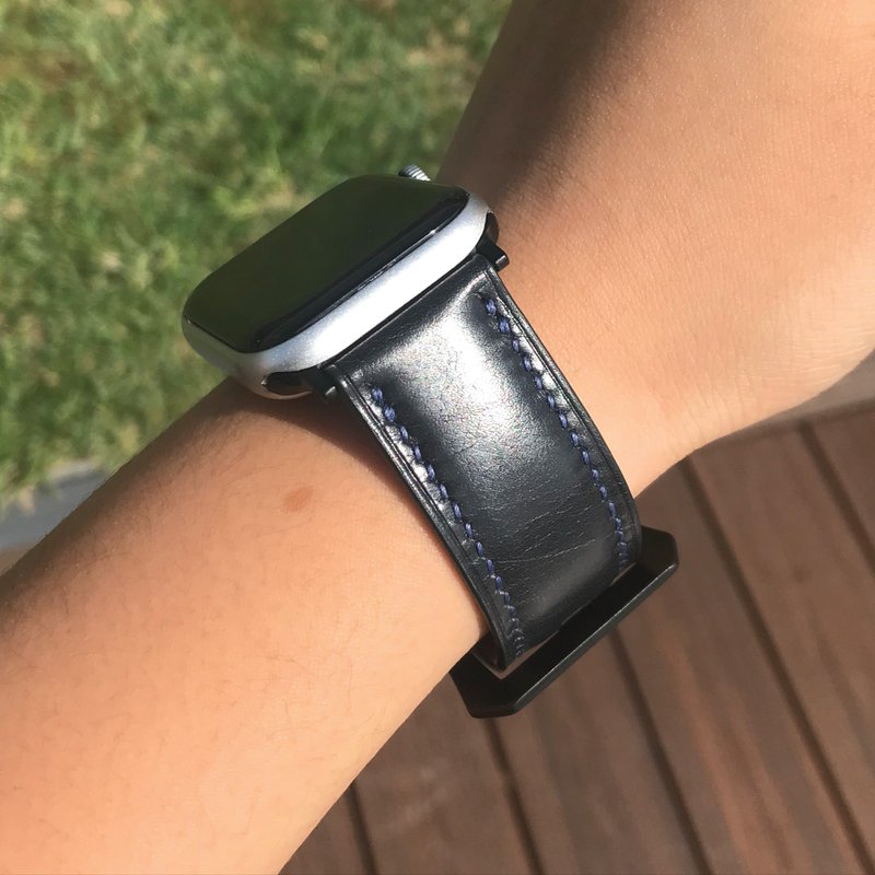 【Apple Watch Strap】Dark Blue Calf | Luxury | Handmade Leather in Hong Kong - Watchbands - Genuine Leather Blue