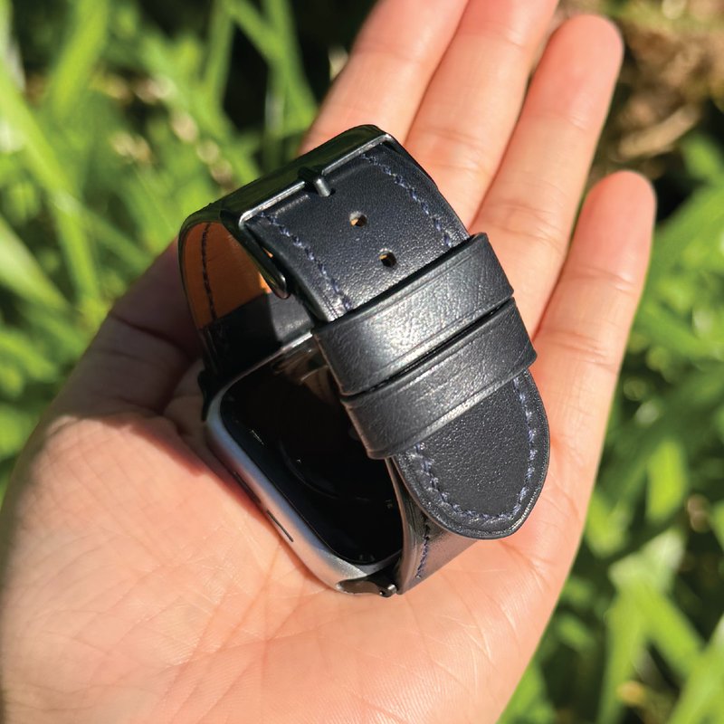 【AppleWatch錶帶】藍色小牛皮/法國防汗皮/真皮皮革 - 錶帶 - 真皮 藍色