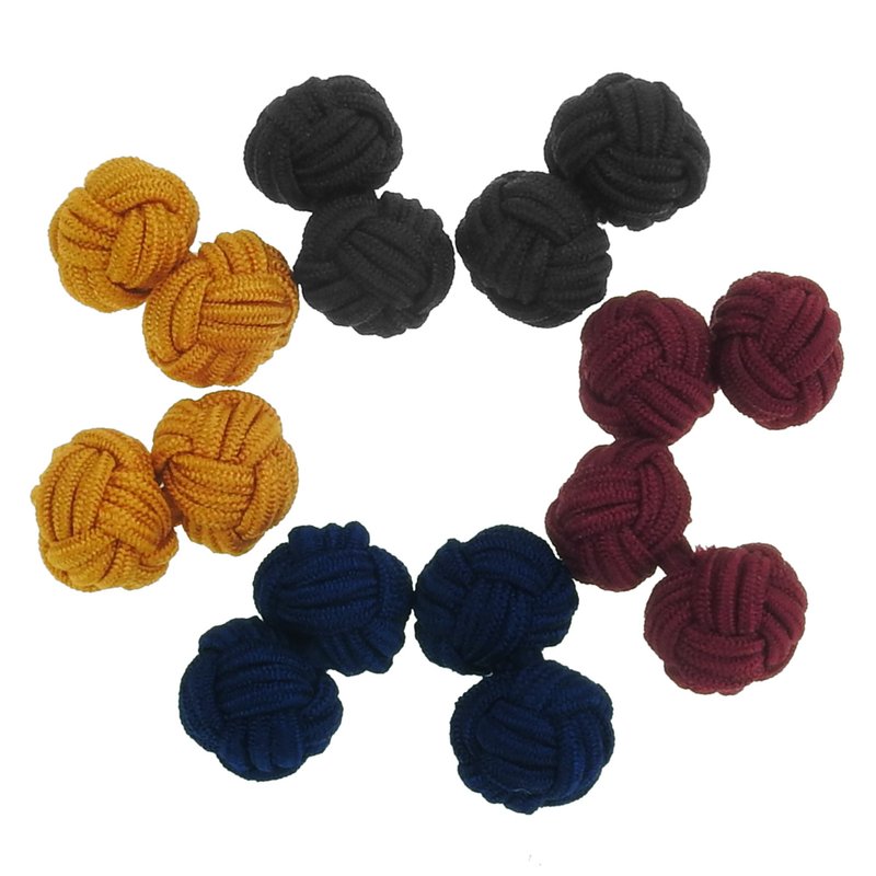 Brown Navy Burgendy Black Silk Knot Cufflinks Set - กระดุมข้อมือ - เส้นใยสังเคราะห์ หลากหลายสี