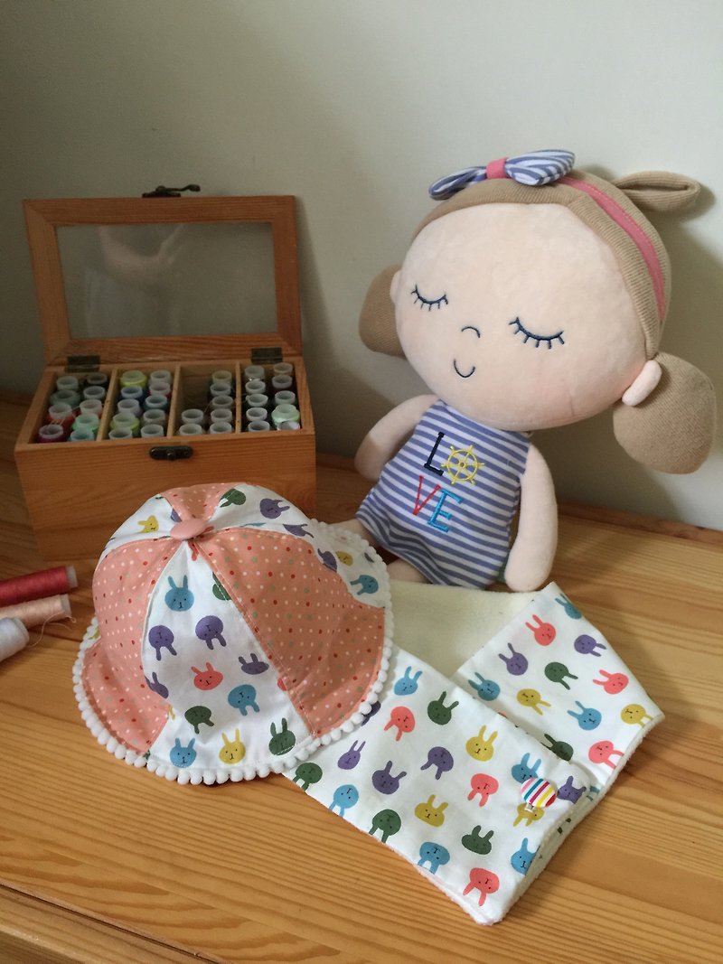 手作りの小さなウサギ柄の帽子と暖かいスカーフセット - 出産祝い用贈物 - コットン・麻 多色