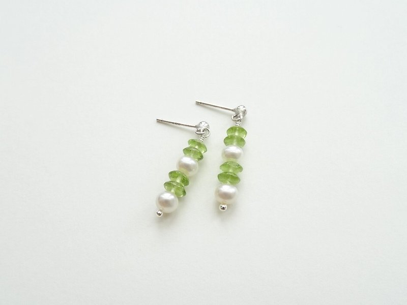 Olive-Green Faceted Peridot and Freshwater Pearl Sterling Silver Earrings - Earrings & Clip-ons - Gemstone Green