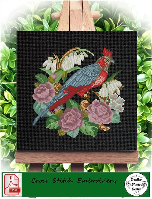 CreativeStudioElenka Vintage Cross Stitch Scheme Bird and lilies of the valle - PDF Embroidery Scheme