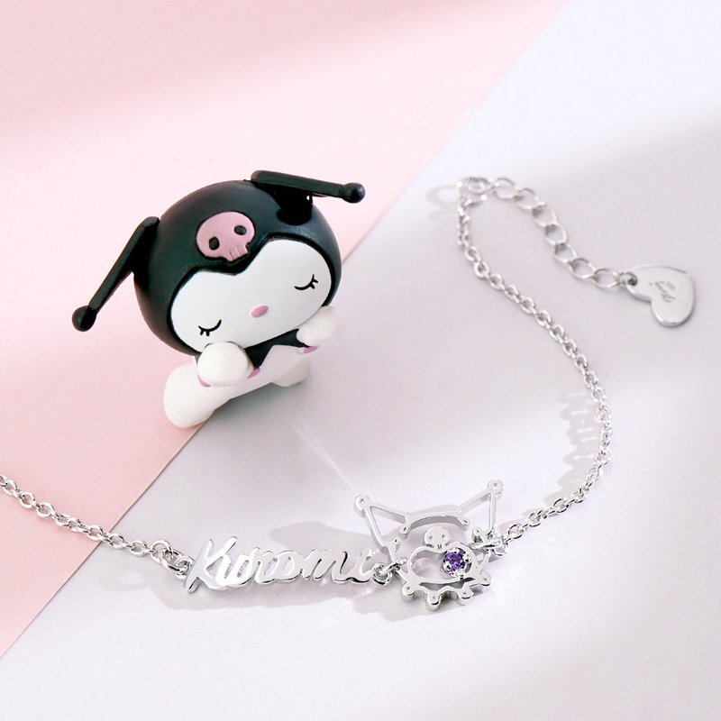 【Customized Gift】Kuromi & Me Series-Kuromi Frame Customized Alphabet Sterling Silver Bracelet - สร้อยข้อมือ - เงินแท้ สีเงิน