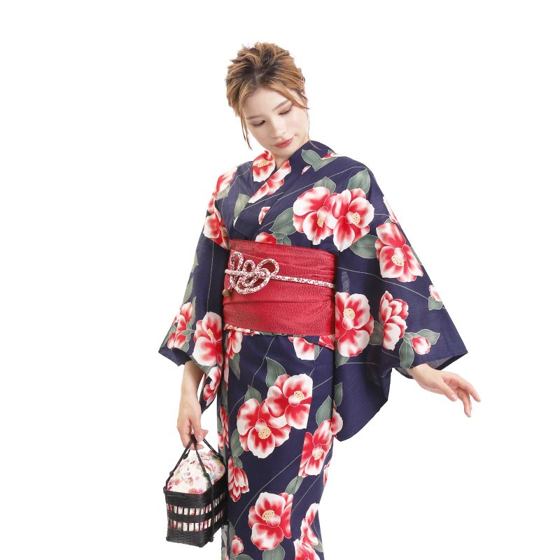 日本 和服 日本染色 梭織 女性 浴衣 腰帶 2件組 F size x71-a2 - 其他 - 棉．麻 藍色