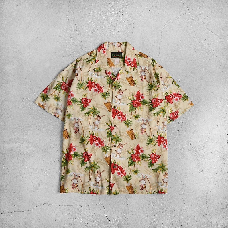 Vintage Aloha Shirts - เสื้อเชิ้ตผู้ชาย - ผ้าฝ้าย/ผ้าลินิน สีกากี