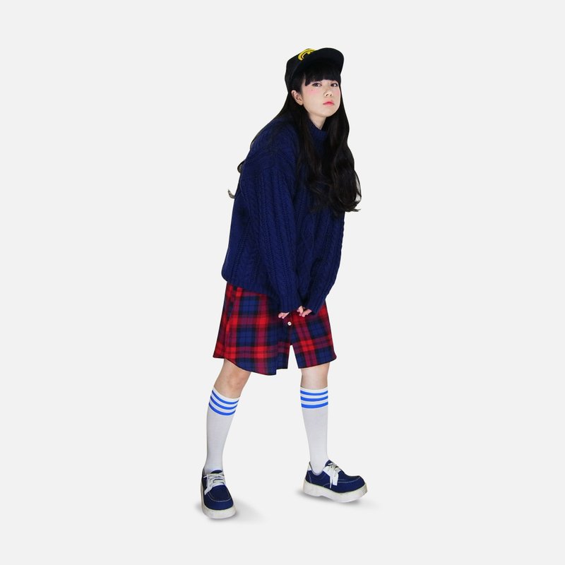 A PRANK DOLLY - VINTAGE retro with plain dark blue high-necked sweater weave - สเวตเตอร์ผู้หญิง - วัสดุอื่นๆ 