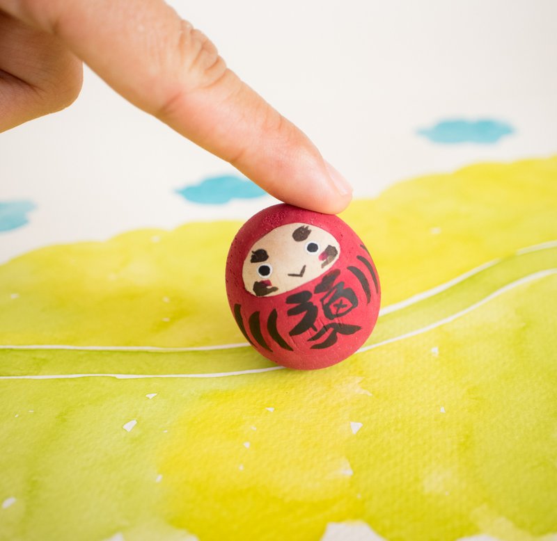 Good luck daruma  - Wooden rocking doll - 達磨 - 公仔/玩偶 - 木頭 紅色