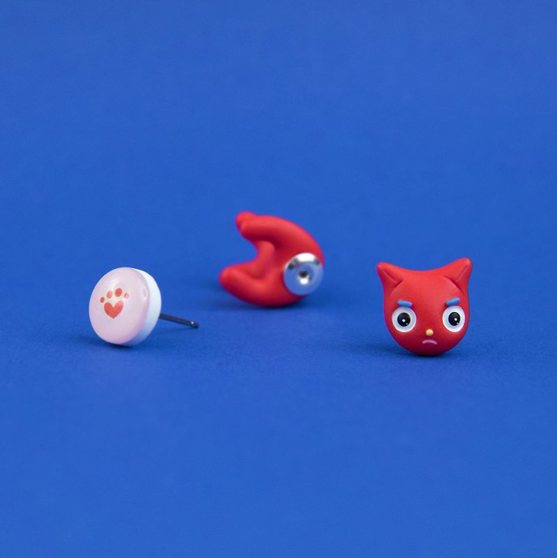 Sriracha Cat Earrings - Polymer Clay Jewelry, Cat Lovers Gift - Earrings & Clip-ons - Clay Red
