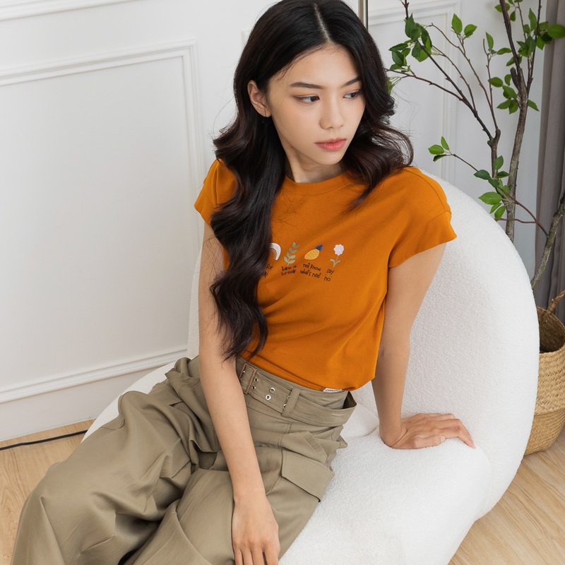 【MEDUSA】可愛花朵鳳梨 超顯瘦T恤-2色(M-XL) | 女休閒上衣 短袖 - 女 T 恤 - 棉．麻 橘色