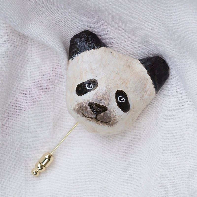 Panda brooches / animal heart pin - Brooches - Paper White