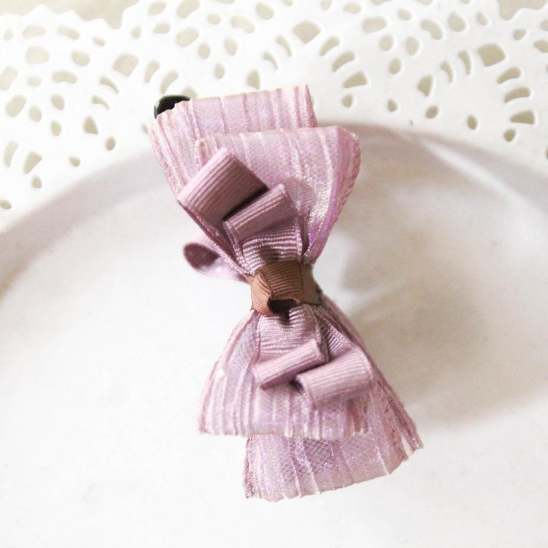 Bronze Purple Yarn Bow Banana Clip - เครื่องประดับผม - ผ้าฝ้าย/ผ้าลินิน สีม่วง