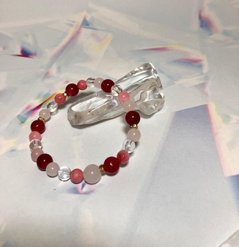 Red & Pink White Moonstone, Jade, Rose Quartz - สร้อยข้อมือ - วัสดุอื่นๆ สึชมพู