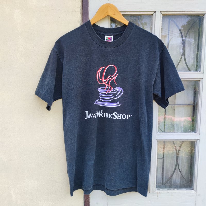 Vintage 90s Sun Microsystem Java Workshop Tech Wear T - Shirt - 男 T 恤 - 棉．麻 黑色