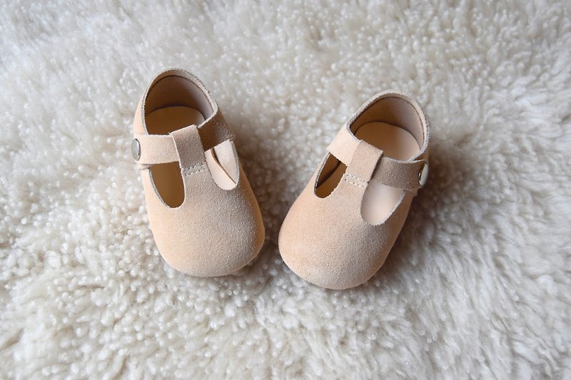 Beige Suede Baby Mary Jane, Sand T-Strap Leather Mary Jane, Tan Baby Girl Shoes - Baby Shoes - Genuine Leather Khaki