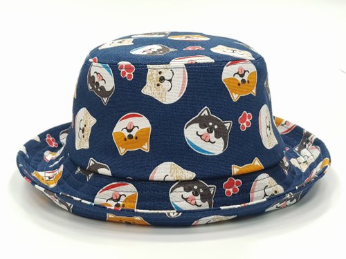 Classic fisherman hat - dark blue big head Shiba Inu deep blue #街文青#Shading (customized)
