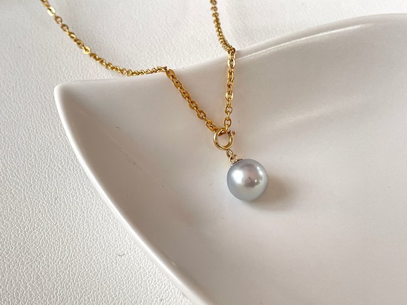 Natural seawater pearl Akoya Shintama Linen 18K gold pendant gift necklace - Necklaces - Pearl Silver