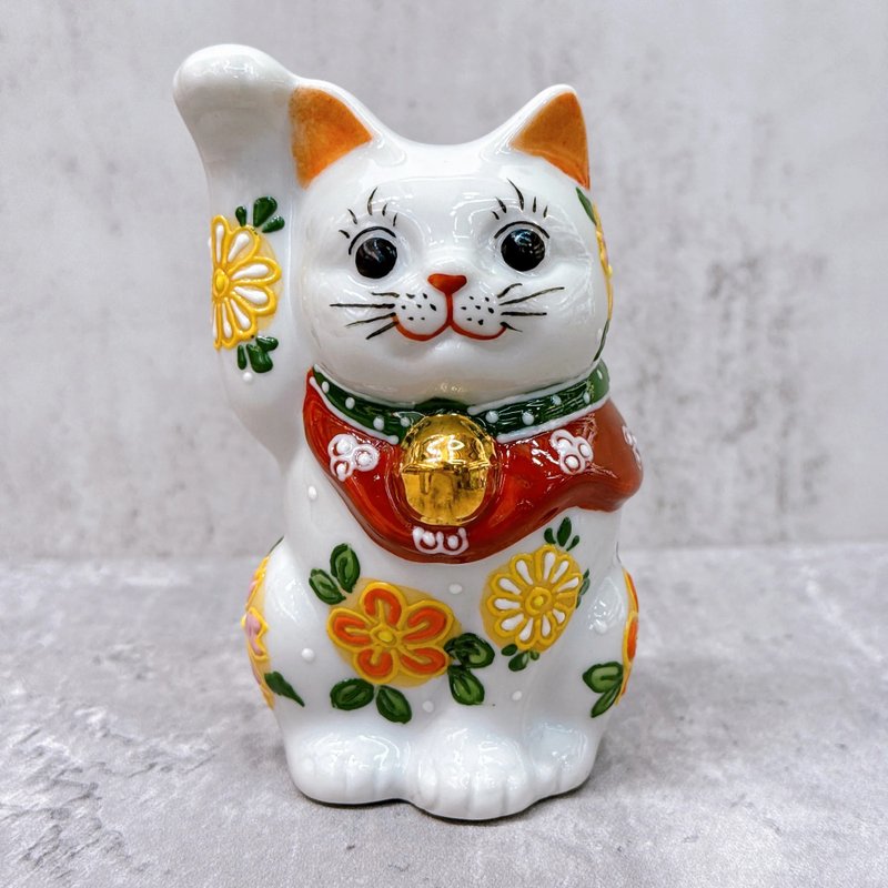 【花福滿堂】日本九谷燒招財貓 | 花盛4號 - 擺飾/家飾品 - 瓷 白色