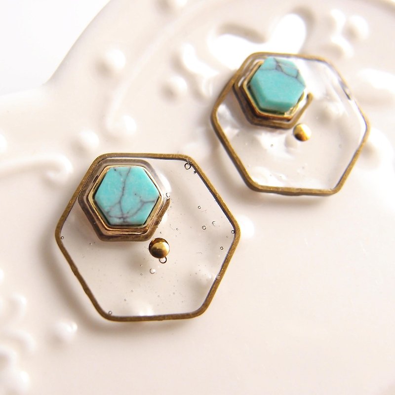 Turquoise (Turkish stone). Clip-on earrings, stainless steel ear pins, silicone earrings - Earrings & Clip-ons - Gemstone Blue