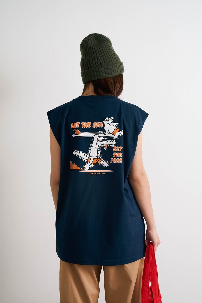 SET YOU FREE underline go tank top 2 colors - 帽T/大學T - 棉．麻 白色