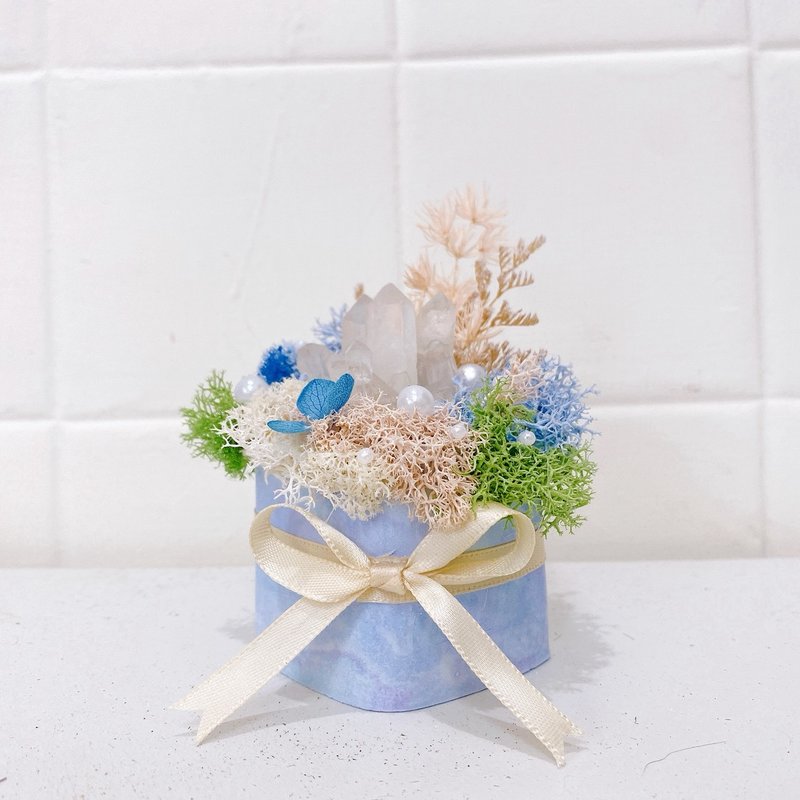 【水晶微景觀】能量白水晶簇永生花景觀擴香石 開店禮品 療癒小物 - 香氛/精油/擴香 - 水泥 藍色