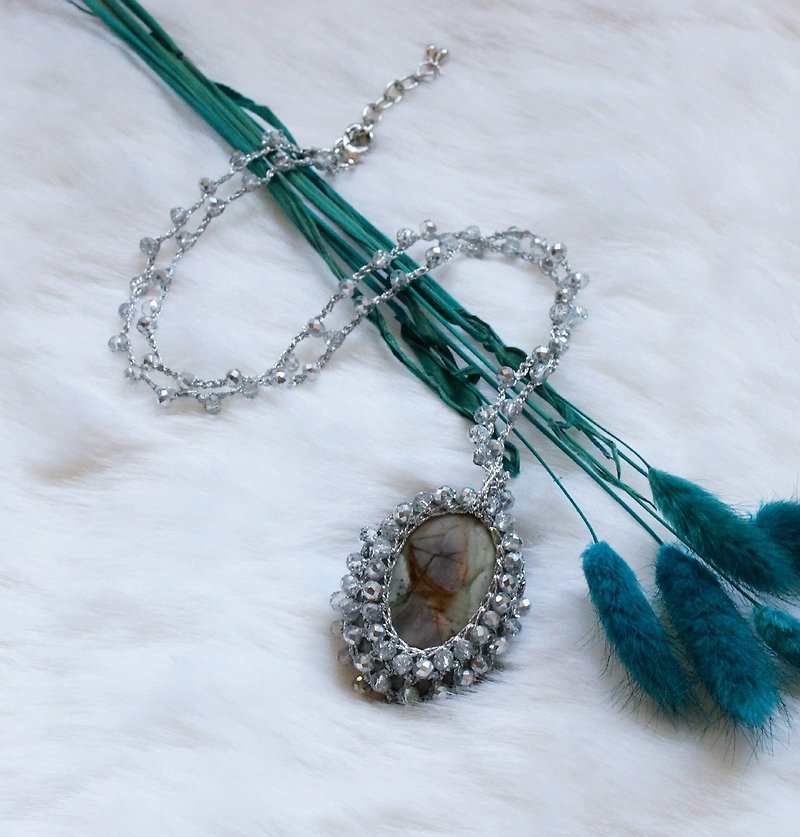 Hand Crocheted Semi Precious Stone Gem Necklaces - สร้อยคอ - เครื่องเพชรพลอย สีเงิน