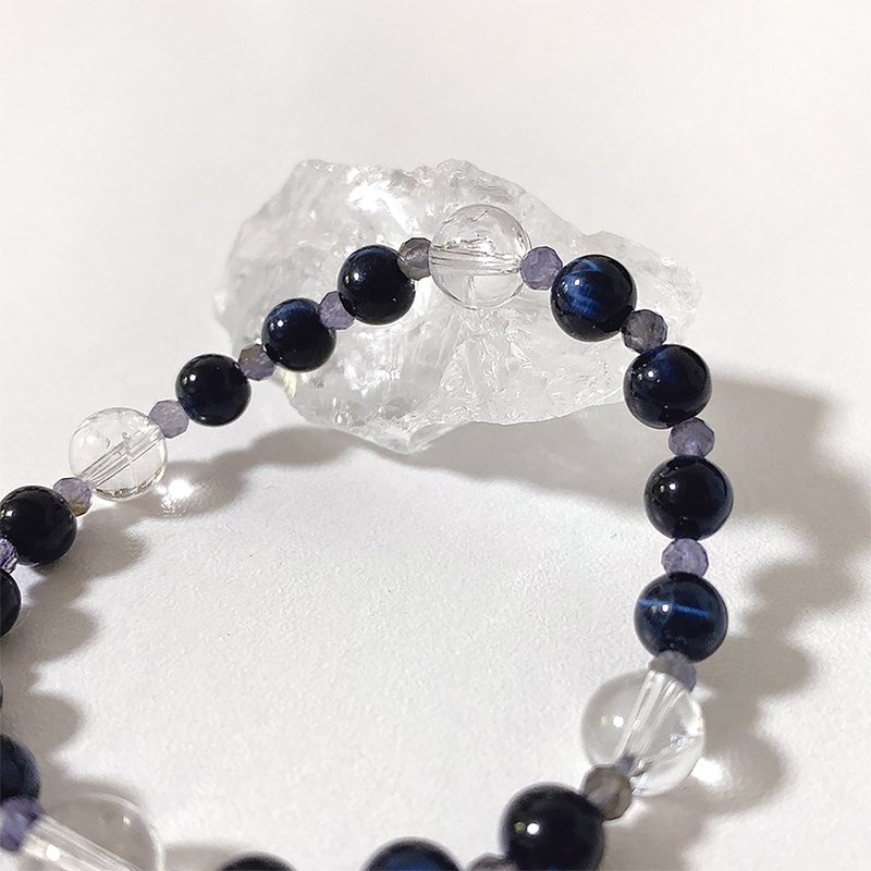 Iolite Navy Gemstone Raw Stone Banding Bracelet - 手鍊/手環 - 半寶石 藍色